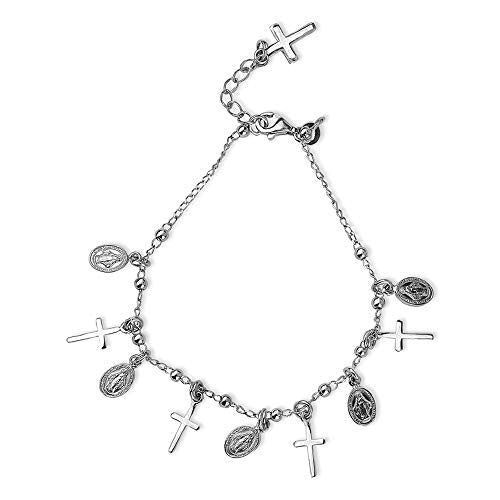 LeCalla 925 Sterling Silver Mother Mary Collection | Lightweight Religious Bracelet Jewelry Rosary Mother Mary Cross Bracelet's for Women - color: Cross Mother Mary
