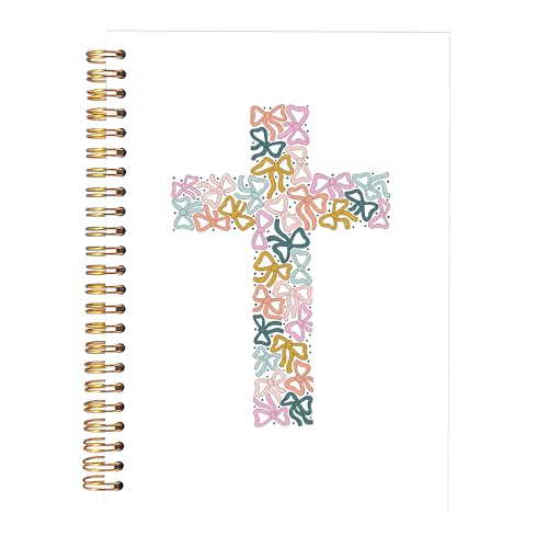 KAOWT Pastel Bow Cross Christian Notebook Journal, Bible Notebooks for Note Taking, Prayer Journal for Woman, Girly Preppy Religious Hardcover Spiral Notebook 5.5x8.3in - color: notbook bible-jesus bow