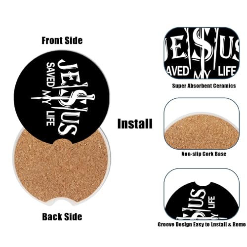 Christian Religion Cup Holders Car Coasters - Jesus Saved My Life Absorbent Ceramic Coaster, Drink Cup Holder Coasters, Auto Accessories for Women & Men, Pack of 2 - color: Jesus Saved My Life