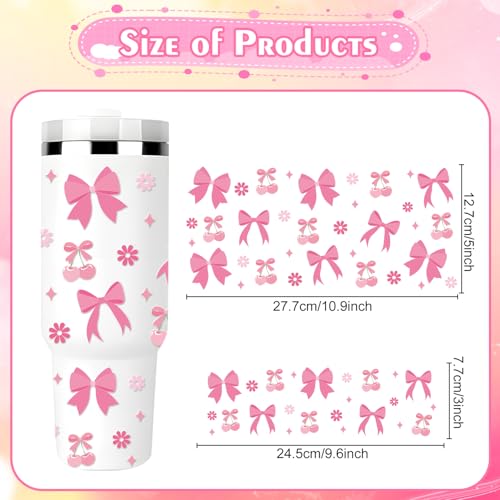 Rngmsi UV DTF Cup Wrap - 3 Set Coquete UV DTF Cup Wrap for 40 oz Tumbler, Pink Bow Cherries Flower Uvdtf Decals for Girls Women, Waterproof Rub on Transfer Stickers, DIY Crafts - style: coquete