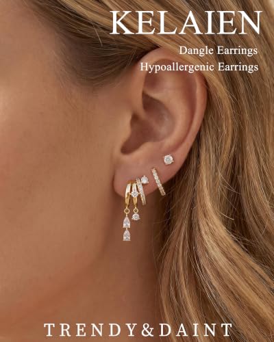 Dangle Gold Earrings for Women Trendy Triple Huggie Chain Earrings - color: Gold 4