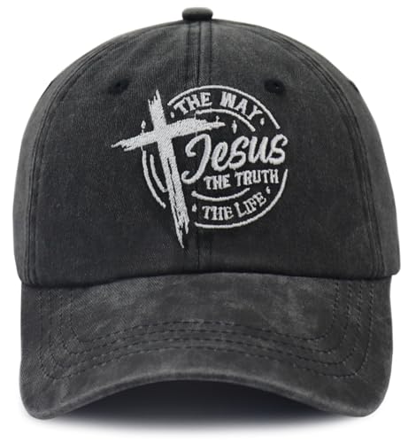 The Way The Truth The Life Baseball Cap for Men Women, Adjustable Cotton Embroidered Christian Jesus Hat - color: Black