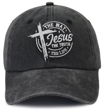 The Way The Truth The Life Baseball Cap for Men Women, Adjustable Cotton Embroidered Christian Jesus Hat - color: Black