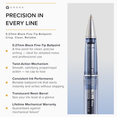 Cross Lume Translucent Translucent Navy Blue Resin Ballpoint Pen - Chrome-Plated Appointments - Black Fine-Tip Ballpoint - 0.27mm Line Width - Lifetime Mechanical Warranty - color: Blue