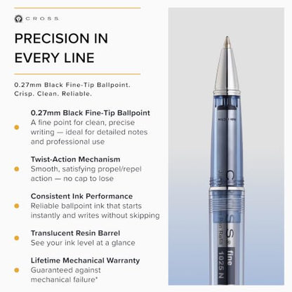 Cross Lume Translucent Translucent Navy Blue Resin Ballpoint Pen - Chrome-Plated Appointments - Black Fine-Tip Ballpoint - 0.27mm Line Width - Lifetime Mechanical Warranty - color: Blue