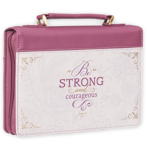 Christian Art Gifts Plum Pink Fashion Bible Cover for Women: Be Strong & Courageous - Joshua 1:9 Inspirational Scripture, Vegan Leather Book Carry Case w/Sleeves, Zipper, Pocket & Pen Storage, Large - color: Pink/Strong & Courageous, size: Large