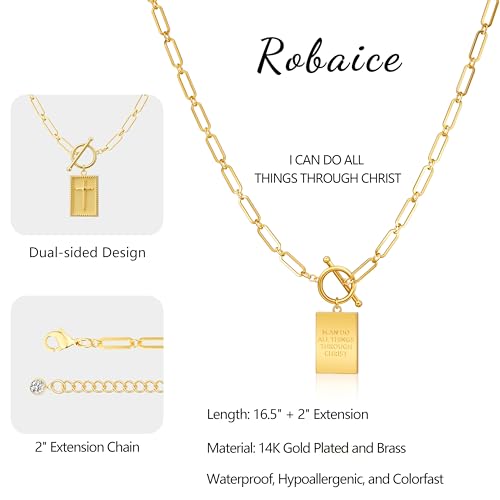 Robaice 14K Gold Plated Toggle Cross Necklace for Women - color: B Gold: I CAN DO ALL THINGS THROUGH CHRIST