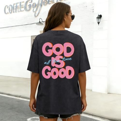 Christian Shirts for Women God is Good All The Time Graphic Shirt Faith Religious Tees Inspirational Bible Verse Top - color: Black, size: XX-Large