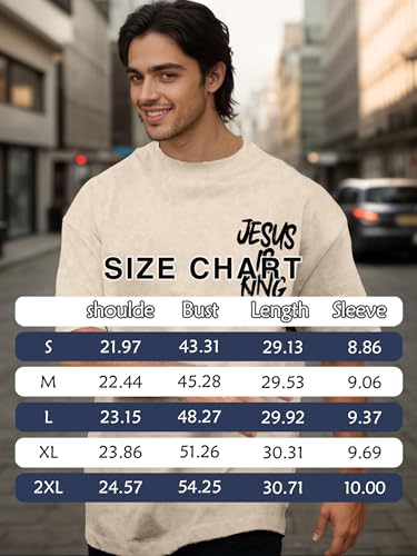 Jesus is King Shirt Christian Shirts for Men Oversized Religious Top - color: Apricot4a, size: Small