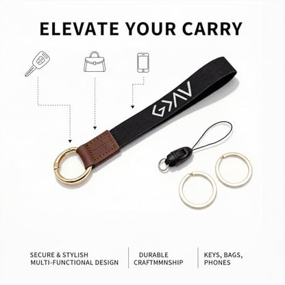 Yancorp God Is Greater Black Keychain Heavy Duty Nylon Strap with Gold Cross Ring, Christian Inspirational Car Key Holder Belt Backpack for Men and Women