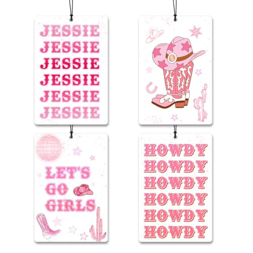 Car Air Fresheners for Women 4Pcs,Pink Western Auto Decor,Cowgirl Car Accessories for Women,Cute Hanging Car Freshies,Retro Cowboy Boots Car Decor,Girly Rearview Mirror Decor - color: cowgirl