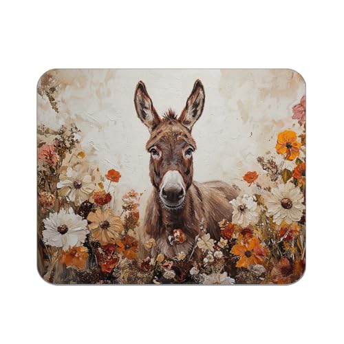 Wildflower Donkey Mouse Pad for Desk, Gifts for Donkeys Lovers, Floral Donkey Mousepads for Wireless Mouse Computers Laptop Home Office Supplies Accessories, 9.5x7.9 Inch - color: donkey