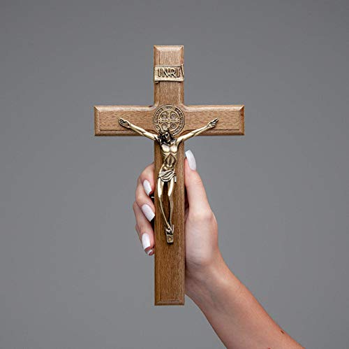Intercession Wall Wood Cross Crucifix (10 in - Antique Gold)