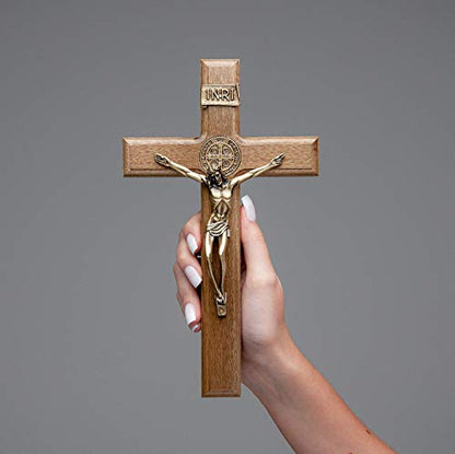 Intercession Wall Wood Cross Crucifix (10 in - Antique Gold)
