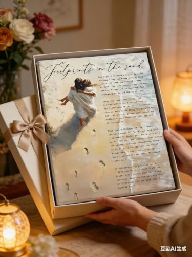 YOXORDQ Framed Footprints in the Sand Canvas Wall Art-16x24in - color: Footprints, size: 24"L x 16"W