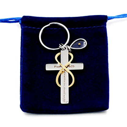Uloveido Stainless Cross Infinity Keychain Mustard Seed Charms Psalm 46:5 Christian Bible Quote Keyring Baptism Gift - style: Teardrop Seed