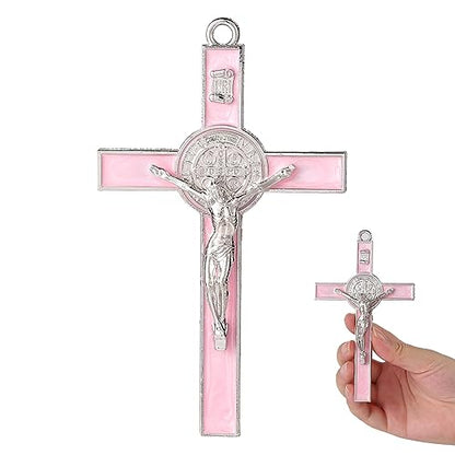 VINETEN Crucifix - Saint Benedict Crucifix Wall Cross- 5 Inch Pink