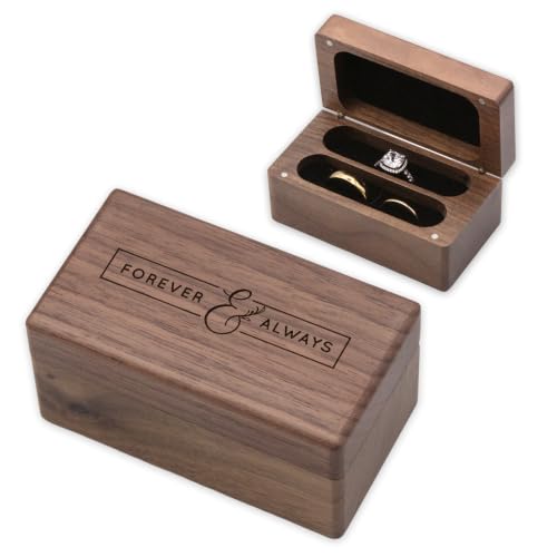 Engraved Walnut Quad Ring Box: "Forever & Always" Wood Ring Holder Case - color: Forever & Always