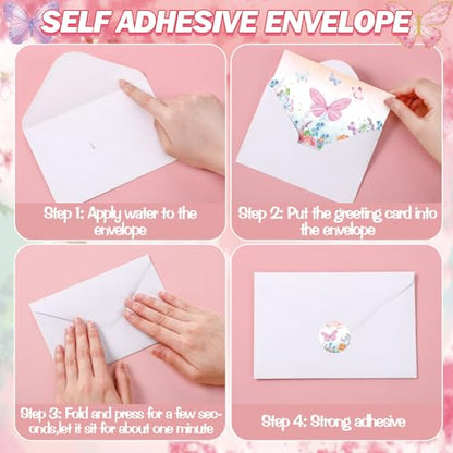 Motiskyy 50 Pcs Blank Greeting Cards 4x6, Blank Cards with Envelopes, 10 Designs, Ideal Stationary Set for All Occasions, Stationary with Matching White Envelope and Sticker(Butterfly) - style: Butterfly