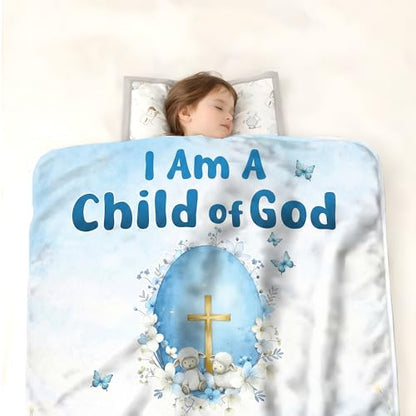 KiKiLuna Personalized Child of God Flannel Throw Blanket, 4 Background Colors, 7 Center Designs, Custom Name Christian Easter Affirmation Cozy Gift for Kids - color: Design 12
