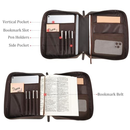 Polare Full Grain Cowhide Leather Bible Cover Church Bag Bible Protective Book Holder Carrying Case Folder Organizer Portfolio (Dark Brown(Lord is My Strength & Defense)) - style: Dark Brown(Lord is My Strength & Defense)