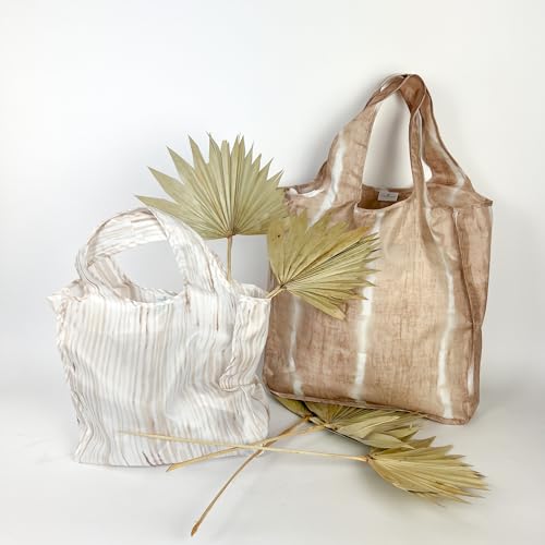 Pure Sage Reusable Grocery Bag - Stylish Shopping Bags for Groceries - Foldable Tote Bag - color: Natural Reeds