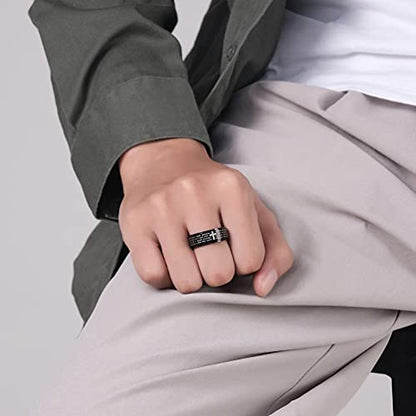 Cross Fidget Anxiety Worry Spinner Rings Stainless Steel I Can Do Bible Prayer Amen High Polished Bands Silver, Size 6 - color: i can do, black