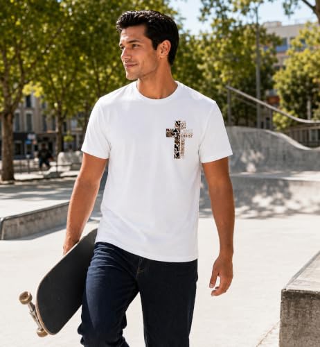Christian Shirts for Men I Can Do All Things Through Christ Cross T-Shirt - color: White, size: Small