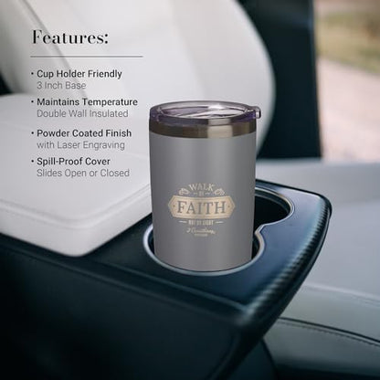Christian Art Gifts Stainless Steel Vacuum Insulated Travel Mug 18 oz - color: Gray/Walk by Faith
