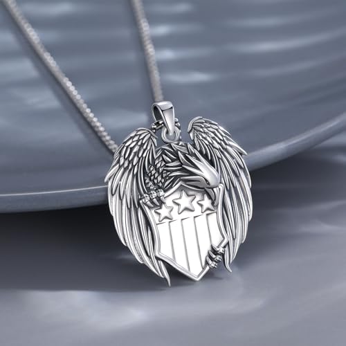 American Flag/Eagle/Star Necklace for Women 925 Sterling Silver Silver/Gold/Black American Flag Pendant 4th of July Jewelry for Wife Sister Girlfriend - color: White-4