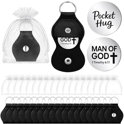 Dansydaisy 18 Set Pocket Hug Token Christian Gifts with PU Leather Keychain for Motivational Faith Party Scripture Gift - style: Man of God