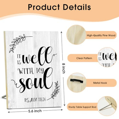 Christian Desk Decor - It Is Well With My Soul, Wood Sign Bible Verses Wall Decor, Religious Gifts Inspirational Gifts For Women Men Prayer, Christian Decor For Home Office Living Room - style: Psalm 118:24