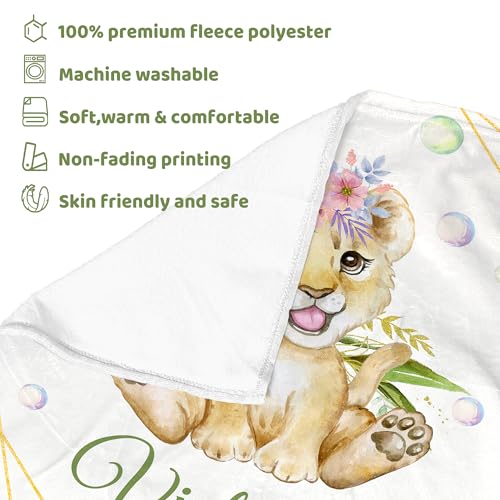 Personalized Baby Lion Blanket for Girls with Name - color: Lion