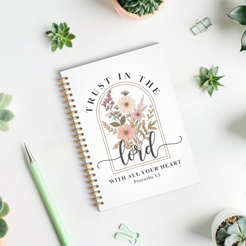 Christian Floral Spiral Notebook, Proverbs 3:5 Bible Journal, Christian Gifts for Women, Trust in the Lord with All Your Heart Scripture Hardcover Notebook Journal, 5.5x8.3 Inch - color: Style 04