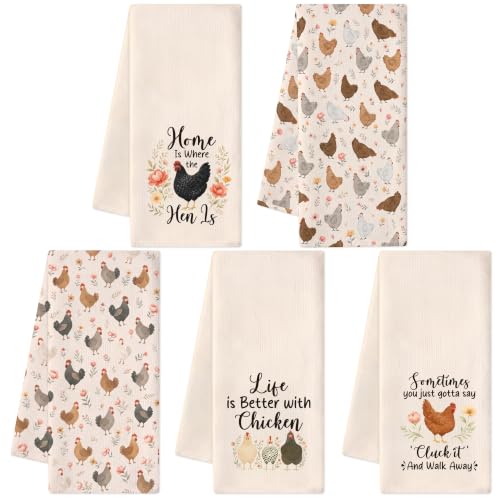 Farmhouse Chicken Rooster Kitchen Dish Towels, Soft Absorbent Hand Towels - color: Farmhouse Chicken