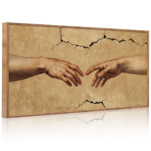 Aurlan Hands of God Framed Canvas Wall Art 40x20 Inch - color: The Creation of Adam, size: 40"L x 20"W