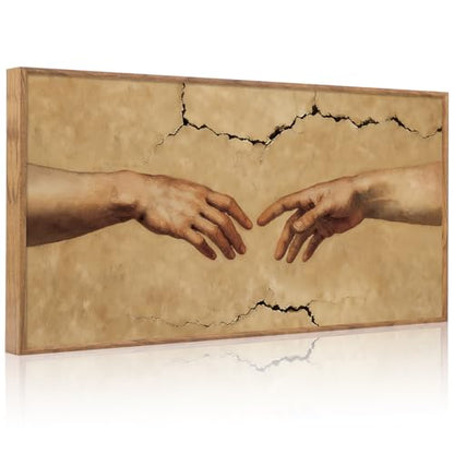 Aurlan Hands of God Framed Canvas Wall Art 40x20 Inch - color: The Creation of Adam, size: 40"L x 20"W