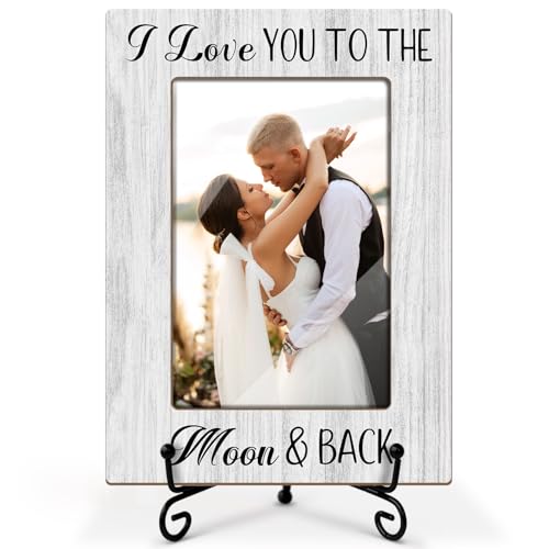 Utaqer I Love You To The Moon And Back Picture Frame, Picture Gifts For Couples Wife Bride, Wooden Picture Frame For Birthday Valentine Wedding Anniversary, 4X6 Photo Frame With Stand -23 - style: I Love You