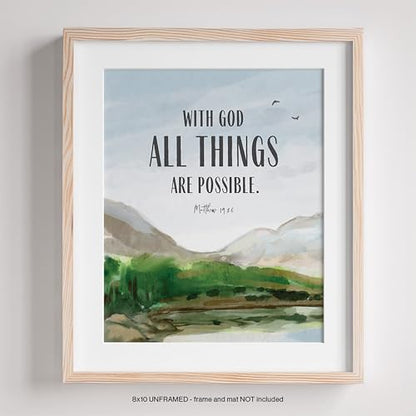 Bible Verse Posters Set of 4 - Christian Scripture Wall Art Classroom 8x10