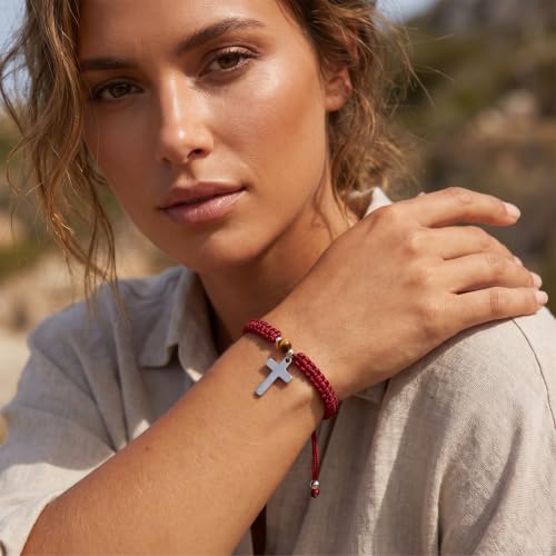 Christian Gifts for Women Men,Adjustable Religious Cross Brided String Faith Bracelet,Minimalism Catholic Baptism Accessories Jewelry Gifts Friendship - color: Red