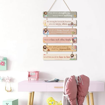IARTTOP Kids Bible Verse Christian Meditation Wooden Hanging Sign - color: Bible Verse