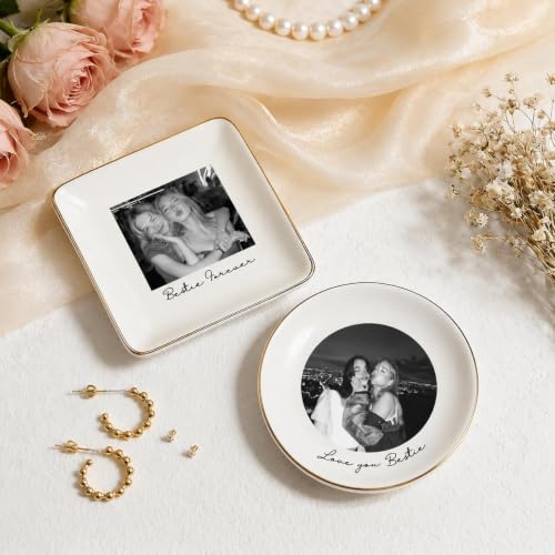 Personalized Photo Ring Dish for Best Friend, Custom Jewelry Dish with Picture & Names, Bestie Gifts for Women, BFF Soul Sister Friendship Keepsake, Birthday Christmas Wedding - color: Photo Ring Dish