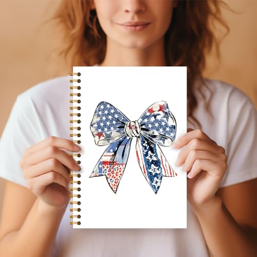 America Coquette Bow Notebook, 4th of July Independence Day Journal, Red White and Blue Patriotic Journal, USA American Flag Bow Hardcover Spiral Notebooks 5.5x8.3 Inch - color: Section 15
