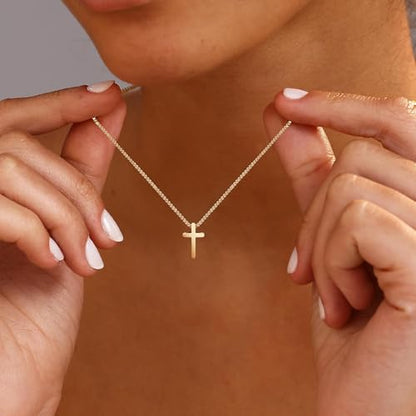 Cross Necklace for Woman, Gold Silver Plated Cross Pendant Necklaces Choker Faith Jewelry Non Tarnish Cute Simple Christian Religious Diamond Cross Necklace for Mom - color: 03 Gold Small Simple Cross