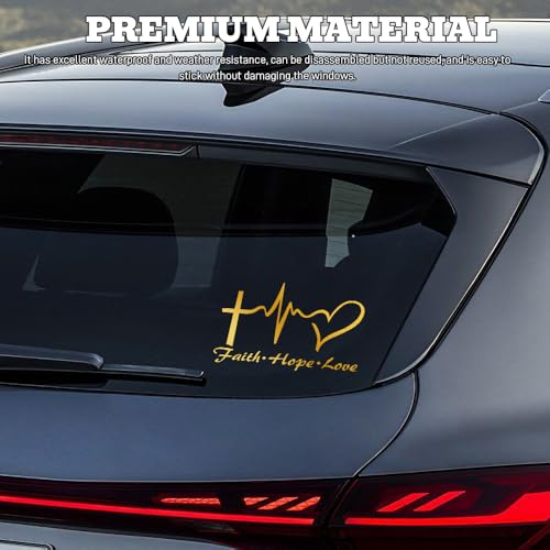 Hope Faith Love Heart Car Decal Stickers, Jesus Cross Vinyl Sticker, Gold - color: Gold