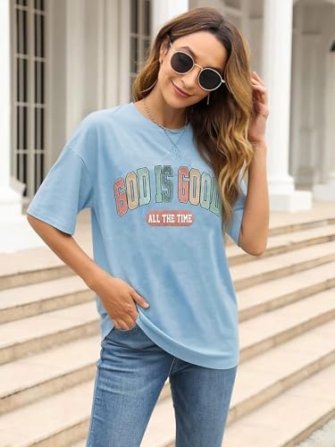 Christian Shirt for Women God is Good Shirts Womens Graphic Tshirts Jesus Shirt Bible Verse Inspirational Tee - color: Blue, size: X-Large