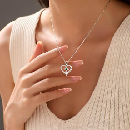 925 Sterling Silver I Am a Child of God Scripture Pendant with Birthstone Heart Cross Communion Necklace for Women Christian Faith Jewelry Gift - color: May