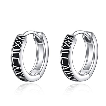 AOBOCO Black Hoops Earrings for Men Sterling Silver Viking Celtic Cross Heart Skull Round Triangle Hoop Earrings Birthday Father Day Christmas Jewelry Gifts for Men Women Friends - style: Round Viking Hoops