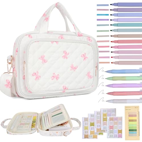 Bible Cover Case for Women Bible Study Supplies Church Camp Essentials Christian Gifts for Women Journaling Kit Quilted Large Bible Book Sleeve (Pink Bow, Large) - color: Pink Bow