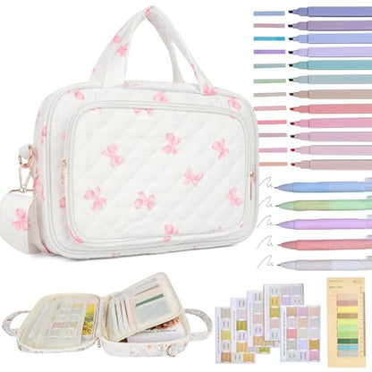 Bible Cover Case for Women Bible Study Supplies Church Camp Essentials Christian Gifts for Women Journaling Kit Quilted Large Bible Book Sleeve (Pink Bow, Large) - color: Pink Bow